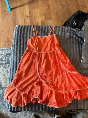 POL Orange Embroidered Spaghetti-Strap Mini Dress